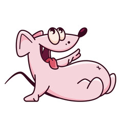 Cute pink mouse is laughing. Shows emotions, laughter, lol. Mouse character hand drawn style, sticker, emoji