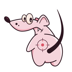 Cute pink mouse with a target on the pope. Shows emotions, love, passion. Mouse character hand drawn style, sticker, emoji - 513794793