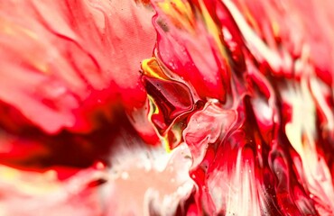 Modern fluid art painting. Abstract decorative marble texture. Background with liquid acrylic. Mixed paints for poster or wallpaper. Red colors. 