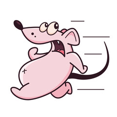 Cute pink mouse runs like crazy. Shows emotion, I'm getting out of here. Mouse character hand drawn style, sticker, emoji - 513794963