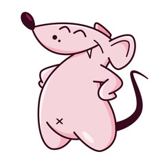 Cute pink mouse. Shows emotions, satisfied, happy, cheerful. Mouse character hand drawn style, sticker, emoji - 513794965
