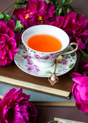 cup of tea with flowers
