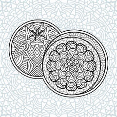 coloring book page for adults. Contour fruit in a mandala style