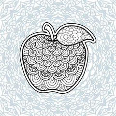 coloring book page for adults. Contour fruit in a mandala style