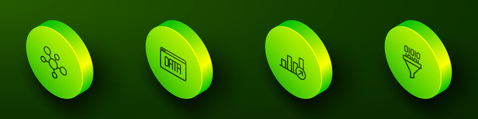 Set Isometric line Mind map infographic, Data analysis, Financial growth and Binary code icon. Vector