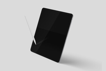 Tablet mockup on minimal background. Modern tablet display mockup scene. Tablet screen pencil. Photo mockup with clipping path