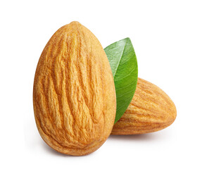 Two almonds, isolated on white background