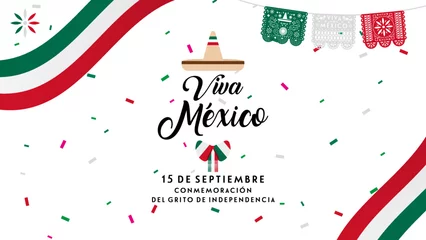 Foto op Aluminium Invitation to celebrate on September 15 the commemoration of the cry of independence. Template for the celebration of the independence of Mexico, with decorations. Viva Mexico.  © hugo