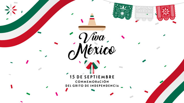 Invitation to celebrate on September 15 the commemoration of the cry of independence. Template for the celebration of the independence of Mexico, with decorations. Viva Mexico. 