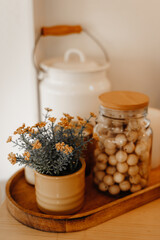 Dry herbs and nuts in the jar