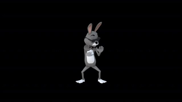 Cartoon Gray Rabbitt Dance 4, Animation.1920X1080.20 Second Long.Transparent Alpha video.