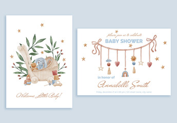 Watercolor Baby Introducing and Baby Shower Cards Set