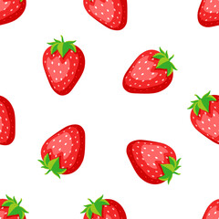 Strawberry seamless pattern in cartoon style on white background. Vector strawberry background. 