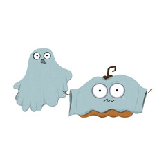 Halloween cartoon illustration. Spooky greeting card design.