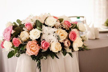 Wedding decor for the newlyweds for the holiday! Table decoration aesthetics.Banquet hall decoration.