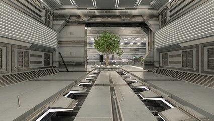 Fototapeta premium 3D-illustration of a future living room in a science fiction starship