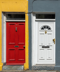 Typical colorful front doors in an old home in Limerick, Ireland