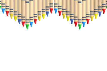 Row of wax crayons isolated on white background. 3d render