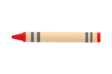 One red wax crayon isolated on white background. Top view. 3d render