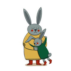 Christmas rabbit illustration. New Year animals print.