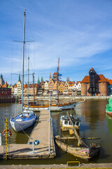 Harbor at Motlawa river with old town of Gdansk in Poland	
