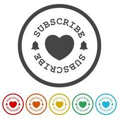 Subscribe button icons in color circle buttons