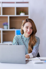 Modern Asian business woman in the home office, doing planning analyzing the financial report, business plan investment, finance analysis concept