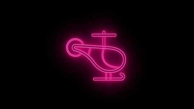 Glowing neon line Helicopter aircraft vehicle icon isolated on black background. 4K Video motion graphic animation
