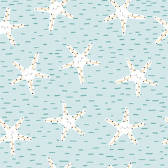 Funny starfish seamless pattern. Kids summer print. Vector hand drawn illustration.