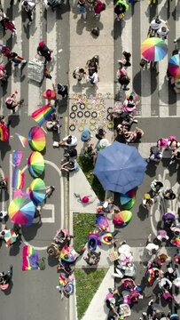 Drone shot of pride Parade at Mexico city 