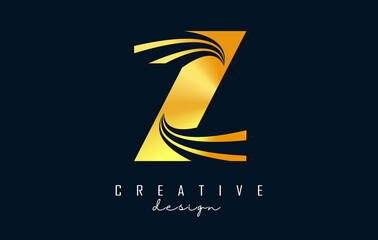 Creative golden letter Z logo with leading lines and road concept design. Letter Z with geometric design.