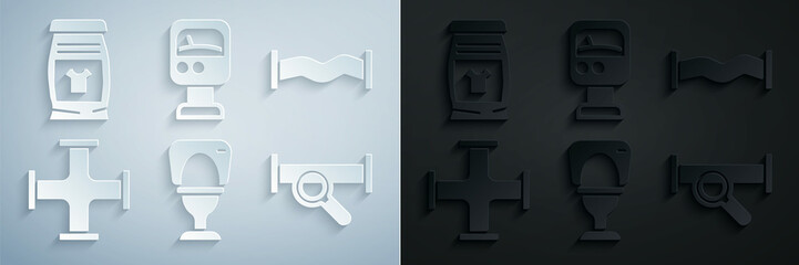Fototapeta premium Set Toilet bowl, Industry metallic pipe, Pressure water meter and Laundry detergent icon. Vector