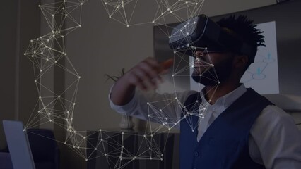 Animation of network of connections over african american businessman using vr headset - Powered by Adobe