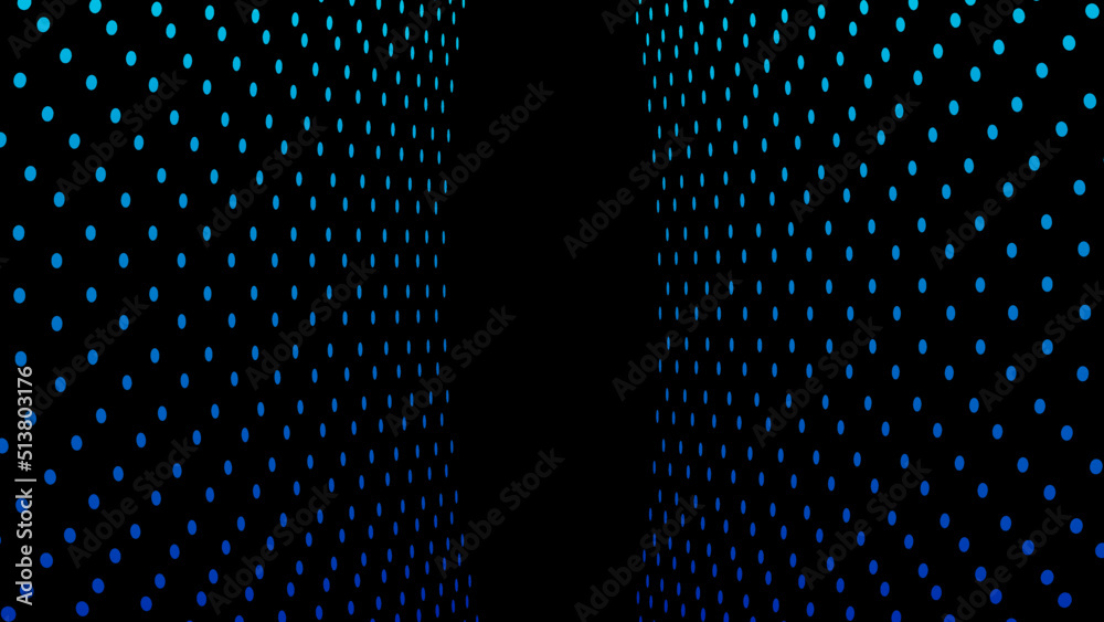 Leinwandbilder Creative blue background design with dynamic lines. Abstract vector dotted waves pattern in green and blue colors isolated on black background. Modern elements for concept of technology, music, space.