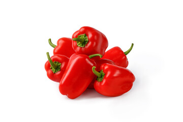 Red sweet mini peppers, paprika isolated on a white background. Heap, group, set of mini bell peppers. Vegan diet food.