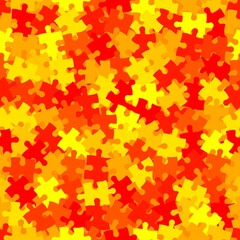 Red chaos puzzle background, banner, texture. Vector jigsaw section template