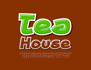 Vector bright logo Tea House. Handwritten creative Font. Modern Alphabet Letters, Numbers and Symbols set. 
