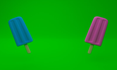 3d illustration, ice cream popsicles, copy space 3d rendering
