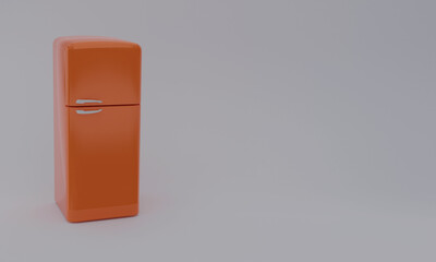 3d illustration, red refrigerator, gray background, copy space, 3d rendering