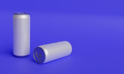 3d illustration , two gray cans, blue background, copy space ,3d rendering