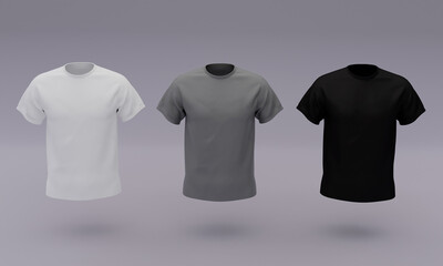 3d illustration, three t-shirts of different colors, 3d rendering
