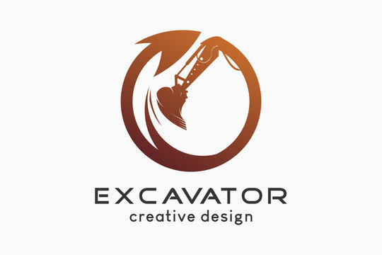 Excavator logo design with silhouette of excavator digging tool with creative concept in circle.