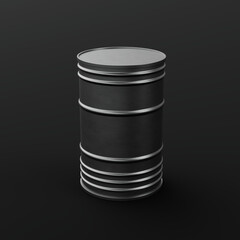 Grey glossy metallic scratched barrel on a dark background - grey canister, can, oil, petroleum