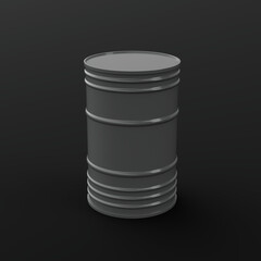 Grey glossy barrel on a dark background - grey canister, can, oil, petroleum