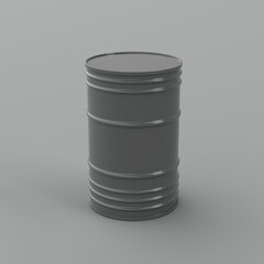 Grey glossy barrel on a light background - grey canister, can, oil, petroleum