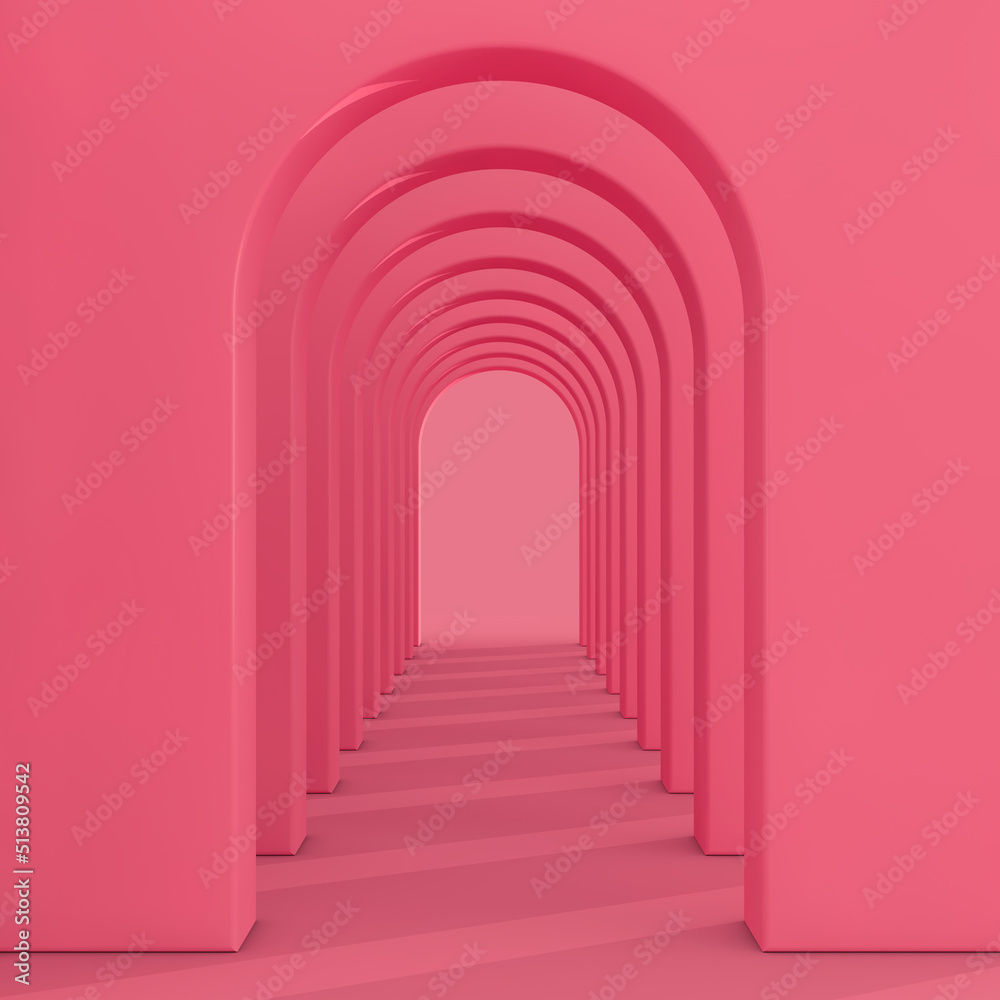 Poster Architecture Interior Empty Pink Walls Arched Pass. 3d Rendering