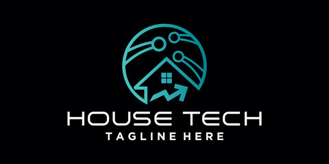 Fototapeta premium Smart house icon logo design digital electronics chip control home logotype concept icon Premium Vector