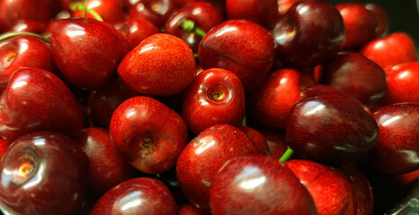 Close-up view of cherries. Fresh organic berries. Fruit background, photo