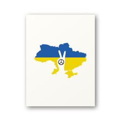 Peace for Ukraine. Pacific sign with Ukranian Flag. Symbol of Struggle, Protest, Support for Ukraine. No War. Vector Illustration. Slogan, Call. Stop War. Tshirt, Plackard Print
