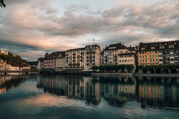 Fototapeta na wymiar Lucerne's landmarks Water and the city